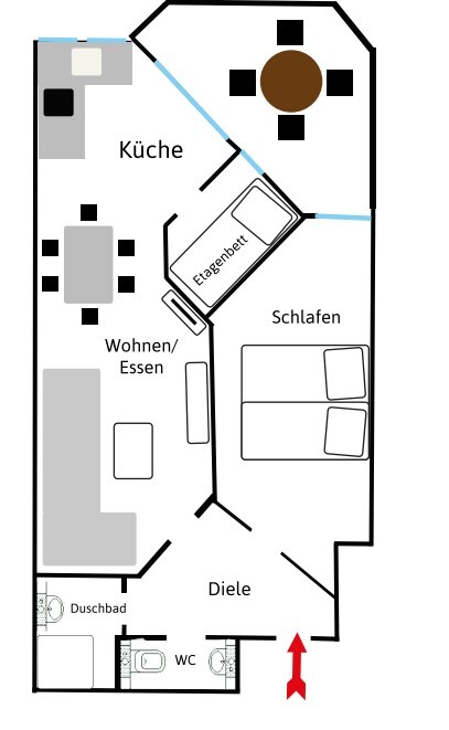 Grundriss-Skizze Etagenwohnung Scharbeutz