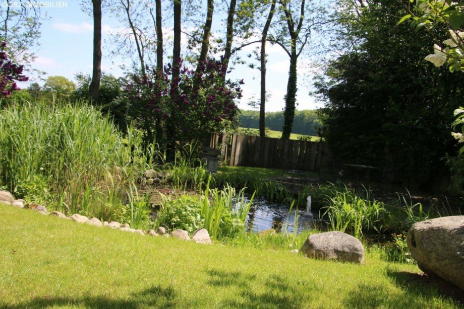 Gartenteich im Sommer Einfamilienhaus Sieversh�tten